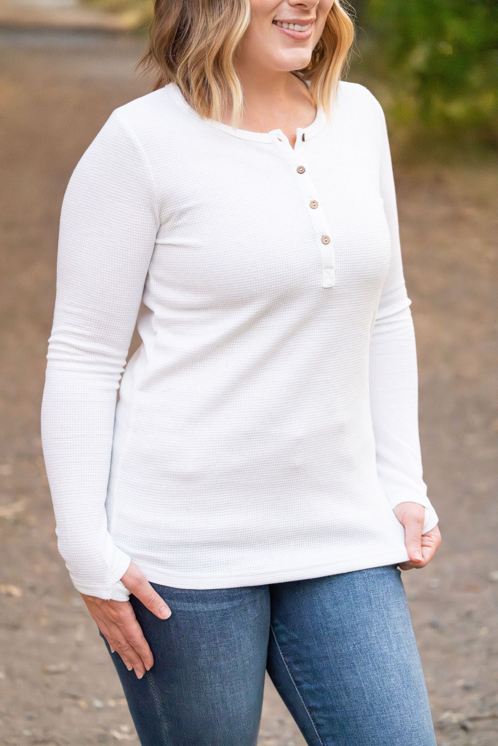 Harper Long Sleeve Henley - White-Tops-Villari Chic, women's online fashion boutique in Severna, Maryland