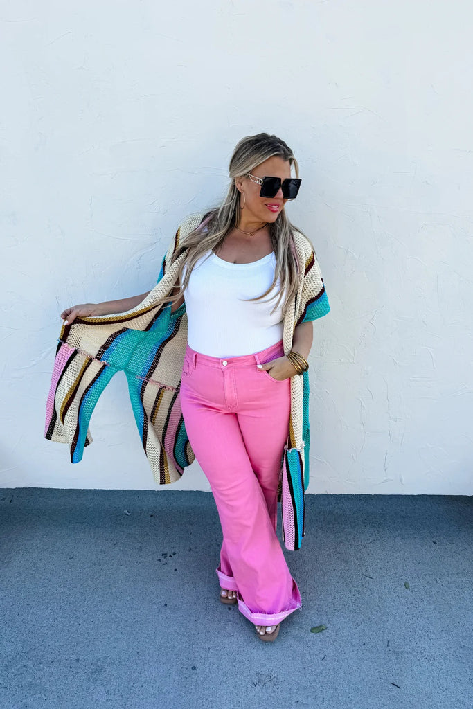 PREORDER: Blakeley Tummy Control Flare Jeans in Pink-Villari Chic, women's online fashion boutique in Severna, Maryland