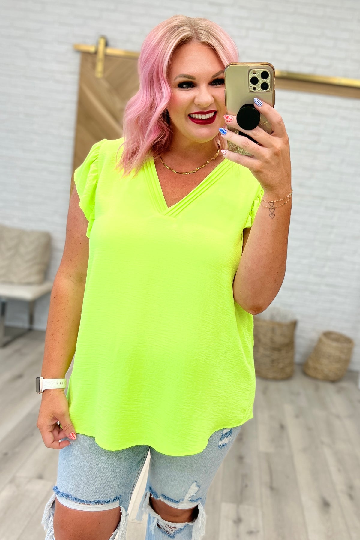 Under Neon Lights Ruffle Sleeve Top-Womens-Villari Chic, women's online fashion boutique in Severna, Maryland