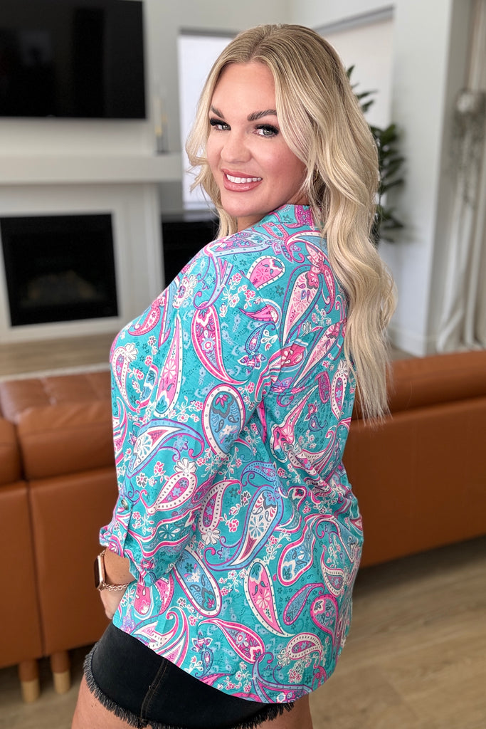 Lizzy Top in Aqua & Pink Paisley-Tops-Villari Chic, women's online fashion boutique in Severna, Maryland
