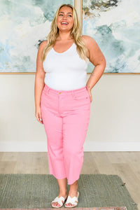 Judy Blue Tummy Control Wide Leg Crop Jeans in Pink-Denim-Villari Chic, women's online fashion boutique in Severna, Maryland