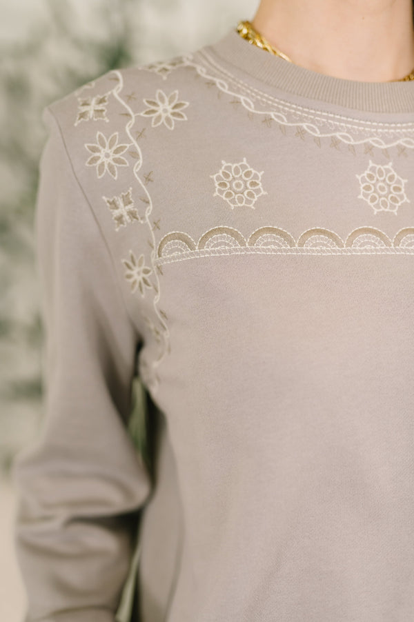 A Little Bit of Comfort Embroidered Top and Bottom Set in Taupe-Womens-Villari Chic, women's online fashion boutique in Severna, Maryland