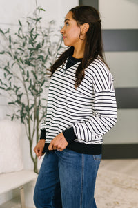 Almost Therapeutic Drop Shoulder Pullover in White and Black-Womens-Villari Chic, women's online fashion boutique in Severna, Maryland