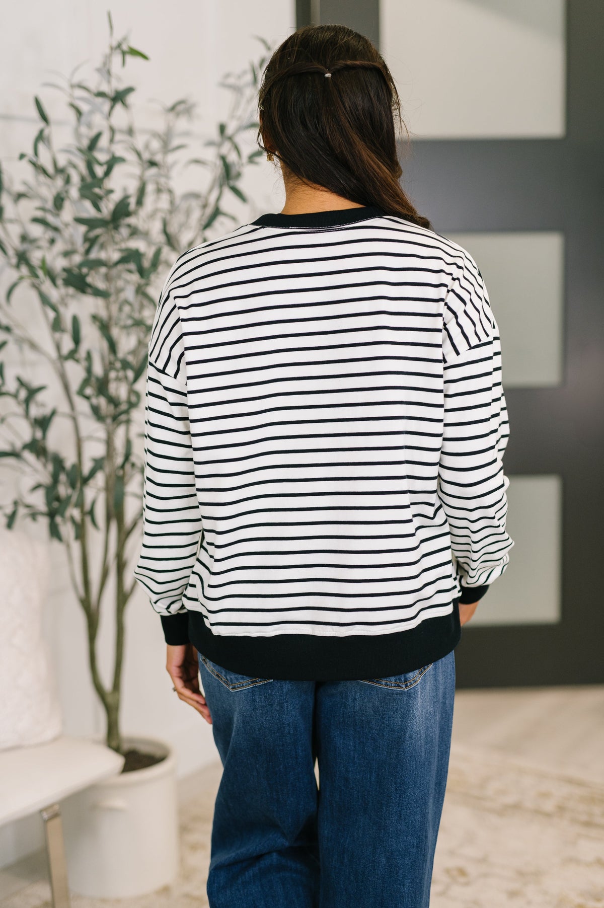 Almost Therapeutic Drop Shoulder Pullover in White and Black-Womens-Villari Chic, women's online fashion boutique in Severna, Maryland