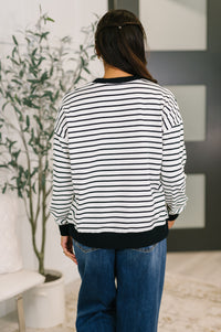 Almost Therapeutic Drop Shoulder Pullover in White and Black-Womens-Villari Chic, women's online fashion boutique in Severna, Maryland