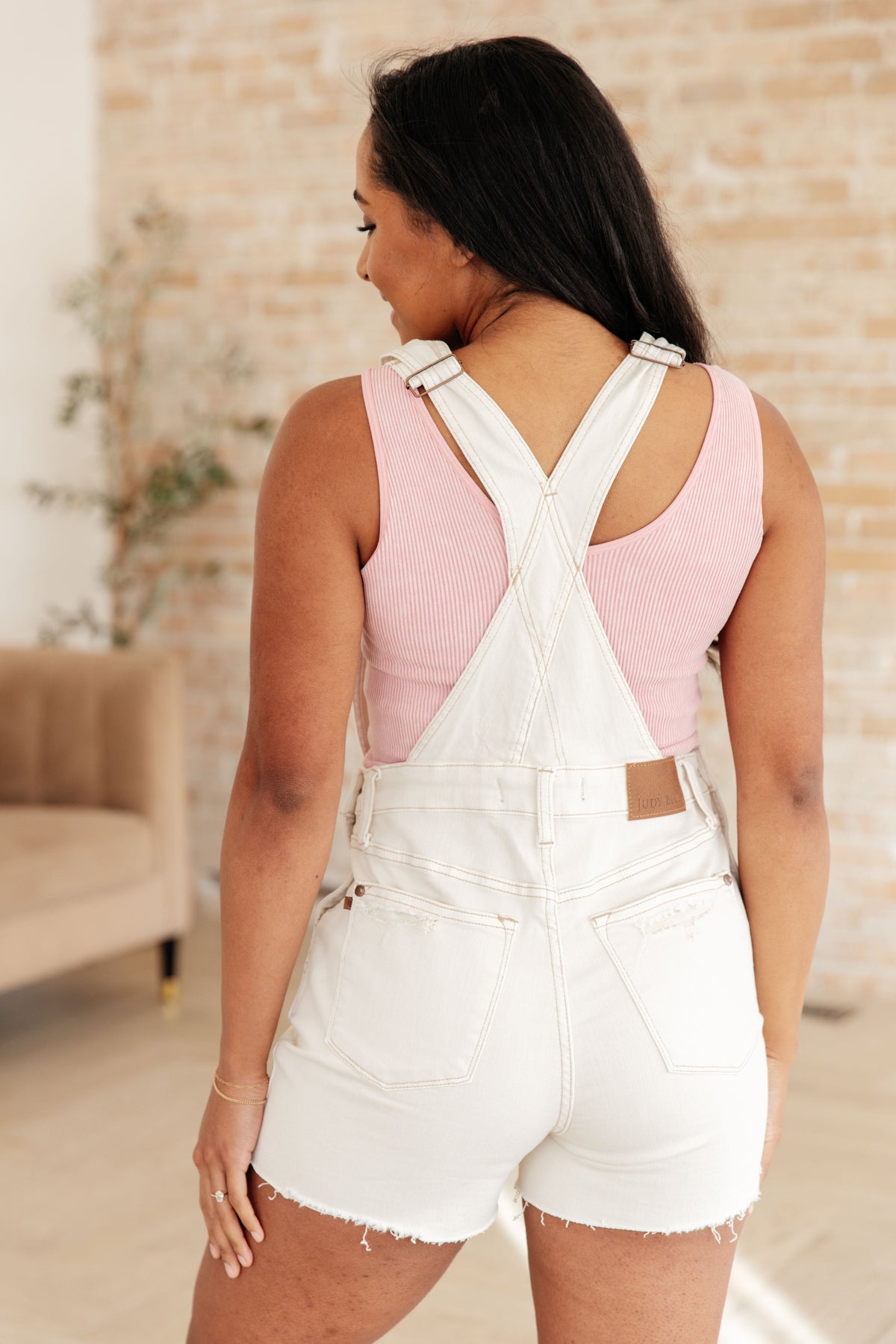 Judy Blue High-Rise Cut-Off Shortalls in Ecru-Womens-Villari Chic, women's online fashion boutique in Severna, Maryland