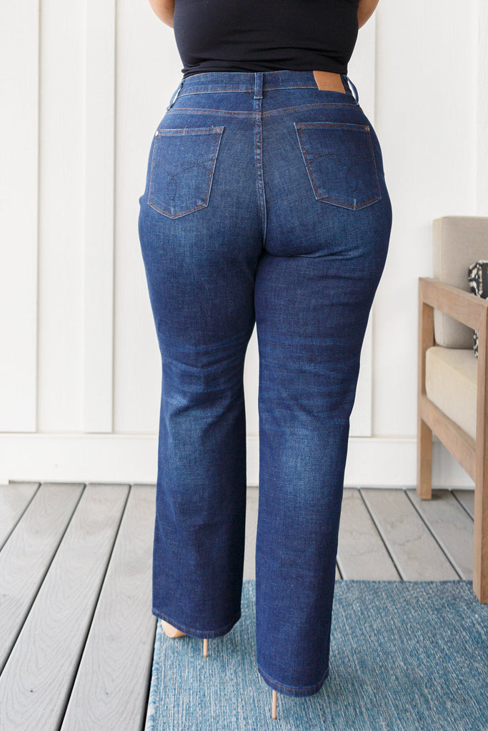 Judy Blue High-Rise Button Fly Straight Leg Jeans in Dark Wash-Womens-Villari Chic, women's online fashion boutique in Severna, Maryland