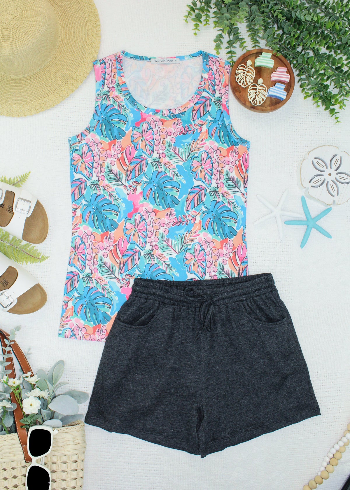 Ava Tank - Tropical Palm-tank-Villari Chic, women's online fashion boutique in Severna, Maryland