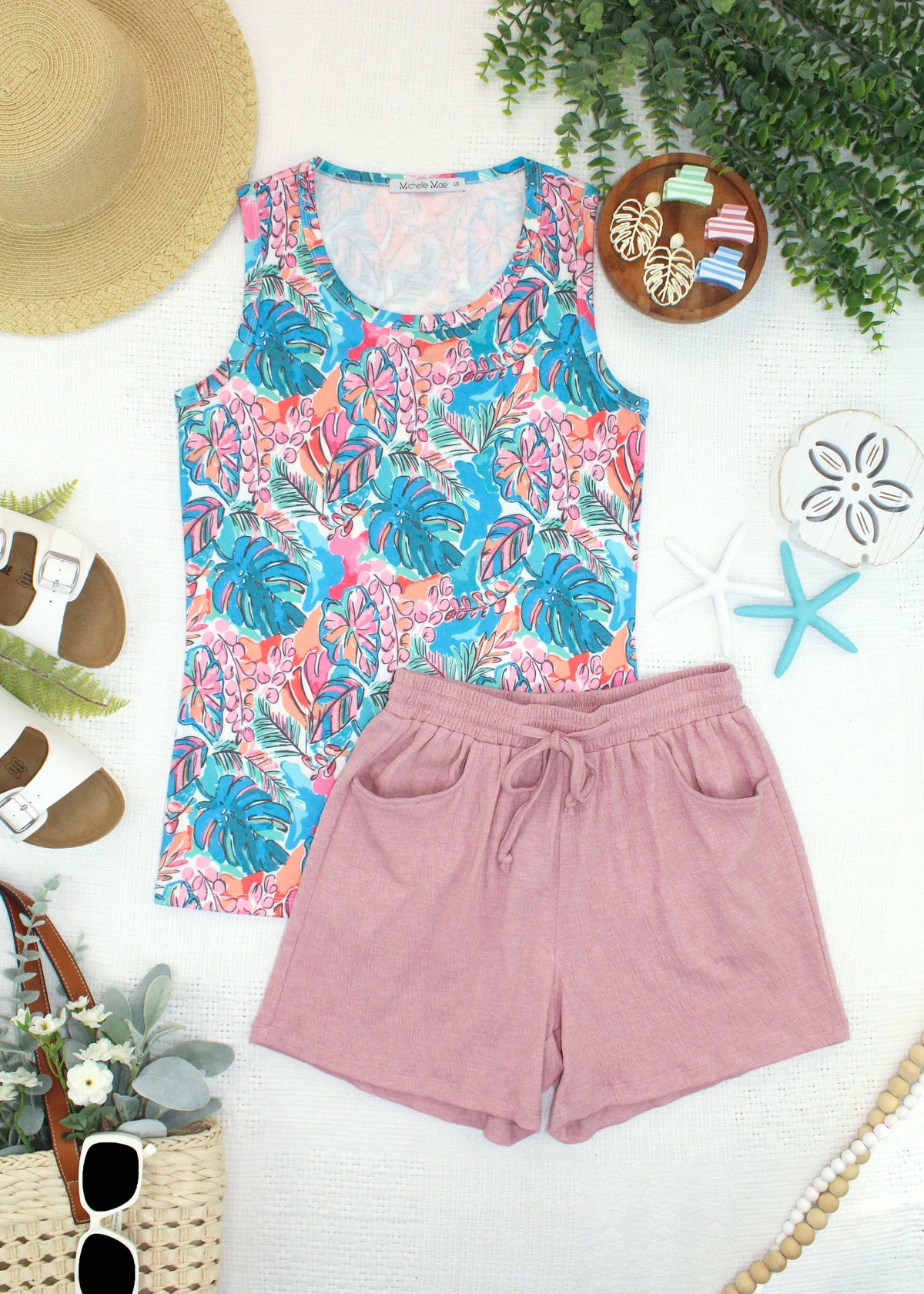 Ava Tank - Tropical Palm-tank-Villari Chic, women's online fashion boutique in Severna, Maryland