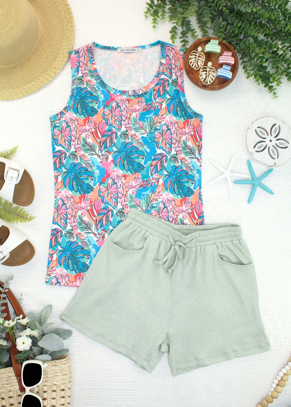 Ava Tank - Tropical Palm-tank-Villari Chic, women's online fashion boutique in Severna, Maryland