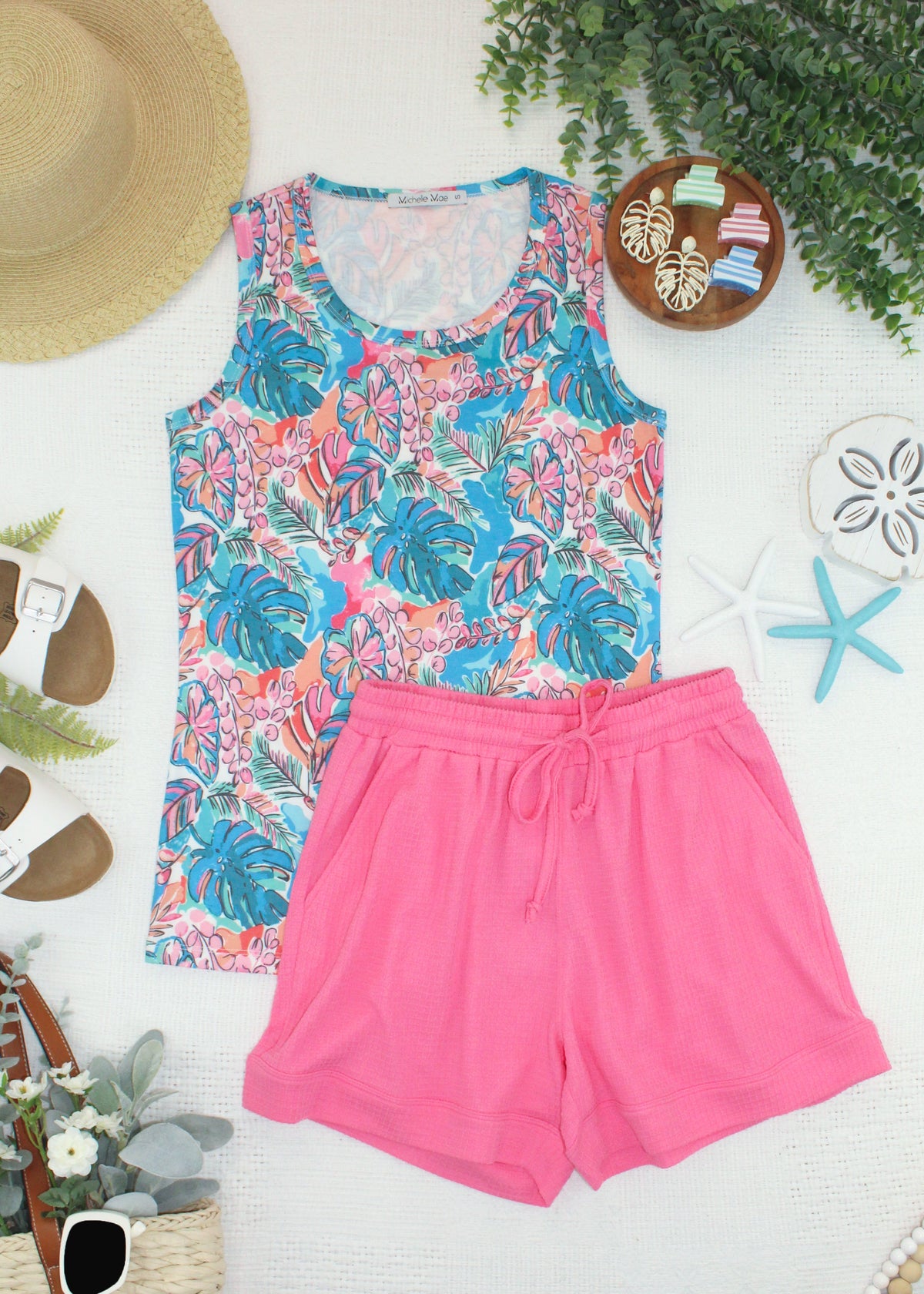 Ava Tank - Tropical Palm-tank-Villari Chic, women's online fashion boutique in Severna, Maryland