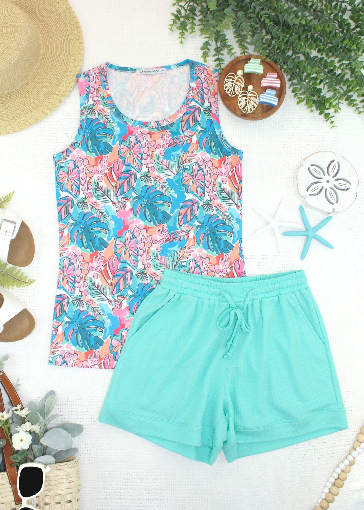 Ava Tank - Tropical Palm-tank-Villari Chic, women's online fashion boutique in Severna, Maryland