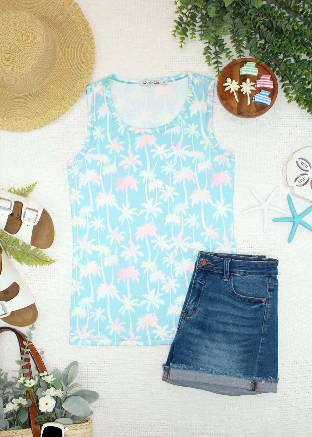 Ava Tank - Aqua Palm-tank-Villari Chic, women's online fashion boutique in Severna, Maryland