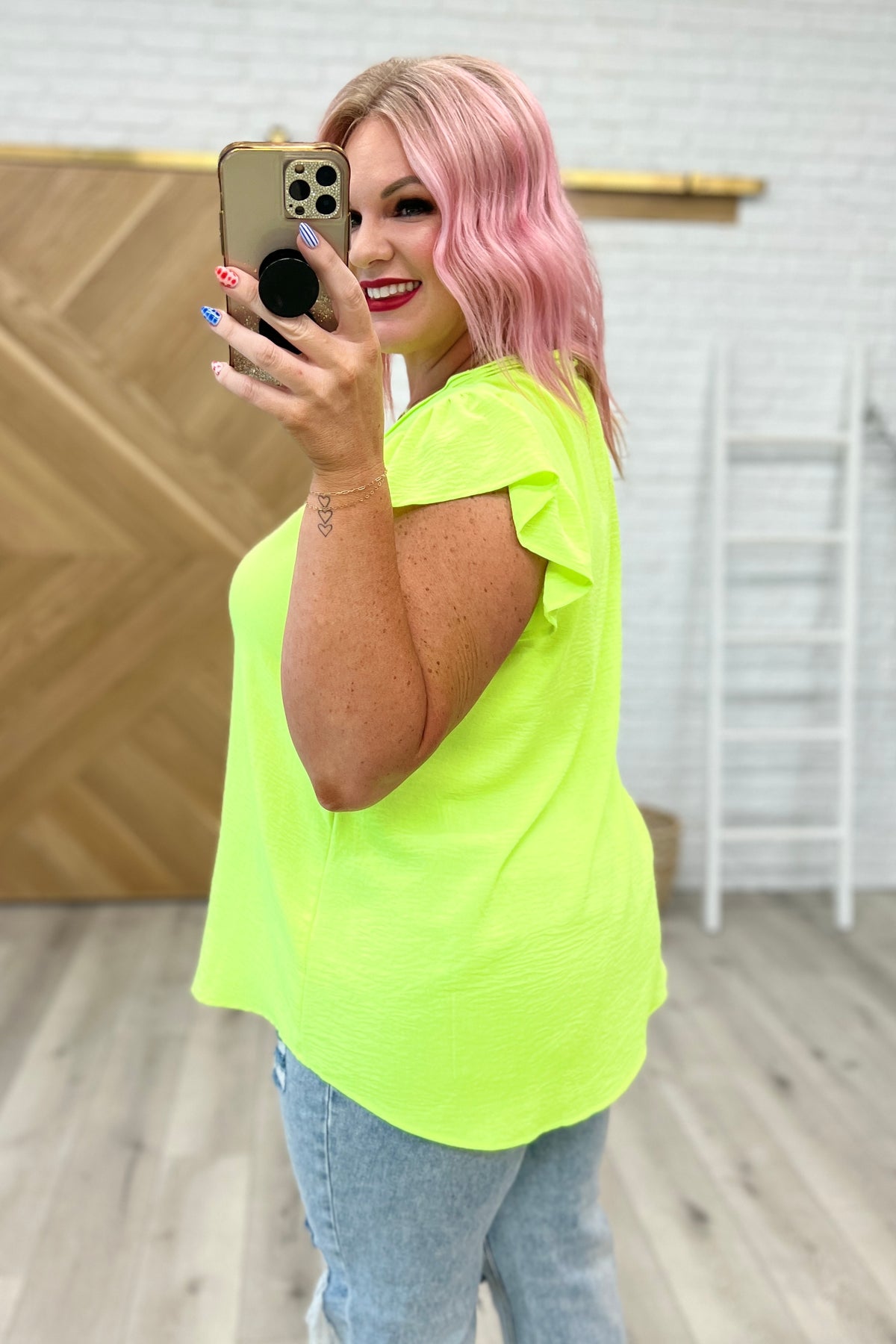 Under Neon Lights Ruffle Sleeve Top-Womens-Villari Chic, women's online fashion boutique in Severna, Maryland