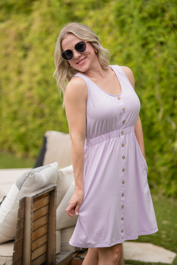 Beverly Button Dress - Lavender-dress-Villari Chic, women's online fashion boutique in Severna, Maryland
