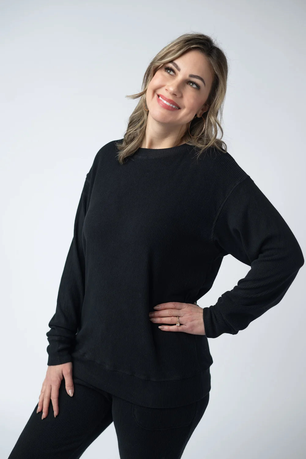 Corrine Ribbed Pullover Top - Black-Pullover-Villari Chic, women's online fashion boutique in Severna, Maryland