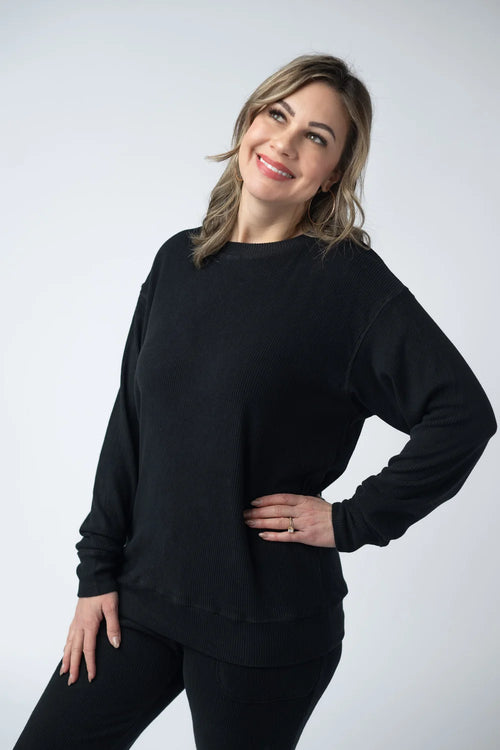 Corrine Ribbed Pullover Top - Black-Pullover-Villari Chic, women's online fashion boutique in Severna, Maryland