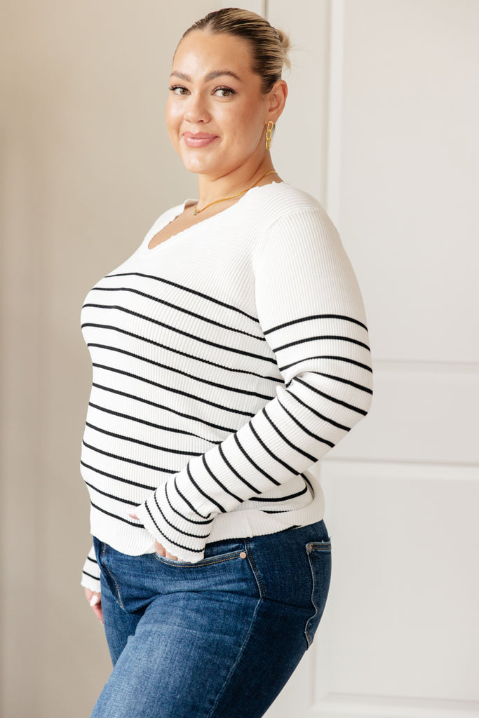 Be Still V-Neck Striped Sweater-Womens-Villari Chic, women's online fashion boutique in Severna, Maryland