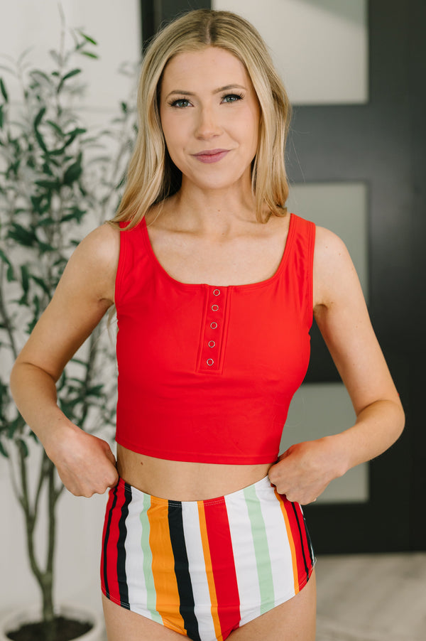 Bermuda Stripe Bottoms in Red-Swimwear-Villari Chic, women's online fashion boutique in Severna, Maryland