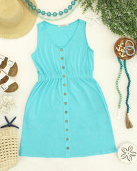 Beverly Button Dress - Aqua-dress-Villari Chic, women's online fashion boutique in Severna, Maryland