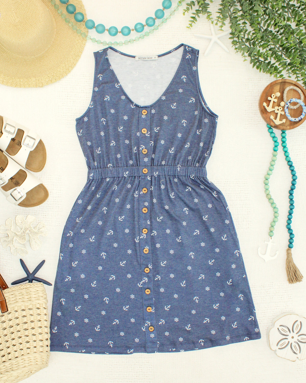 Beverly Button Dress - Nautical Navy-dress-Villari Chic, women's online fashion boutique in Severna, Maryland