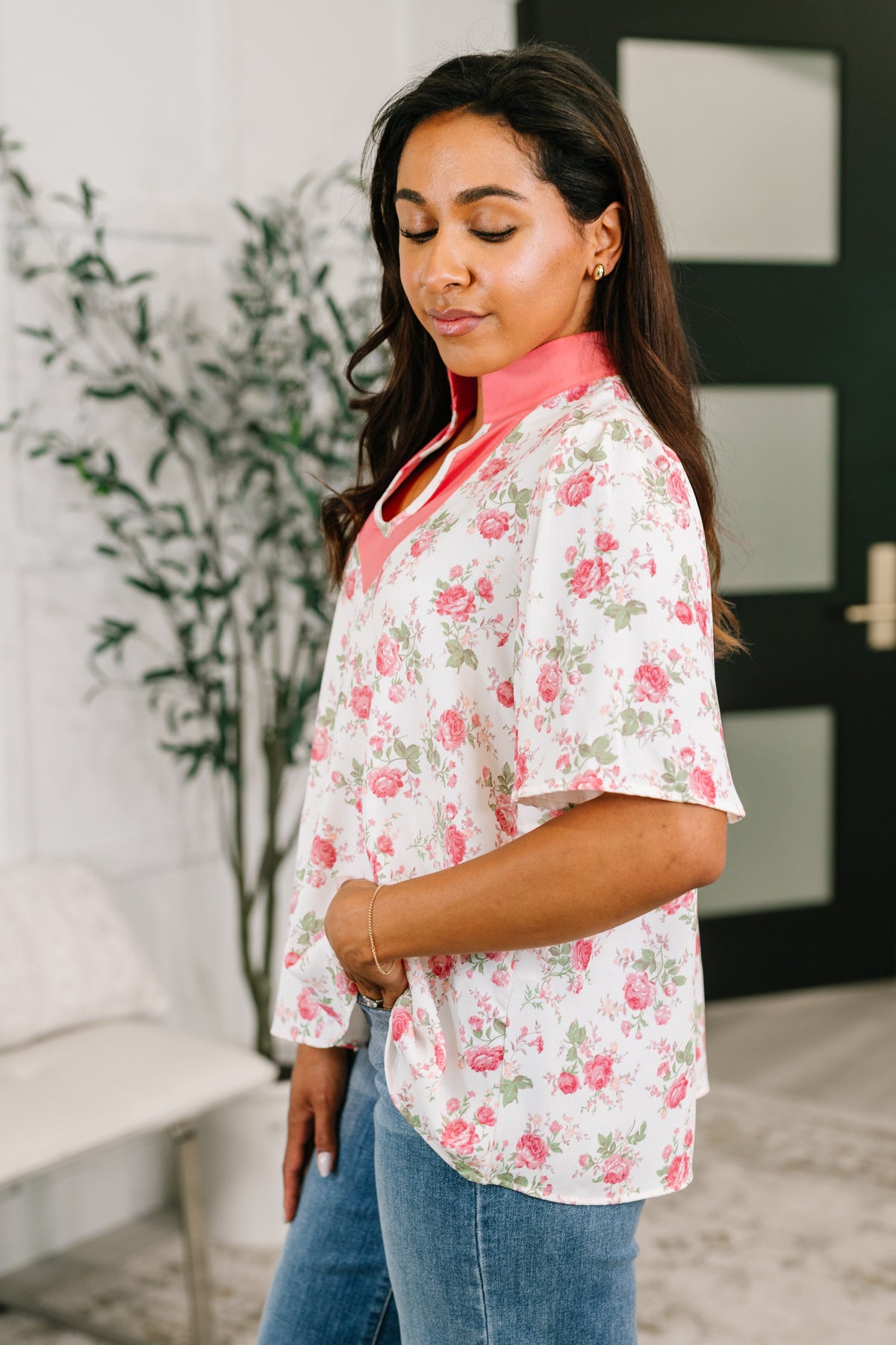 Blooming Season Split Neck Floral Blouse-Womens-Villari Chic, women's online fashion boutique in Severna, Maryland