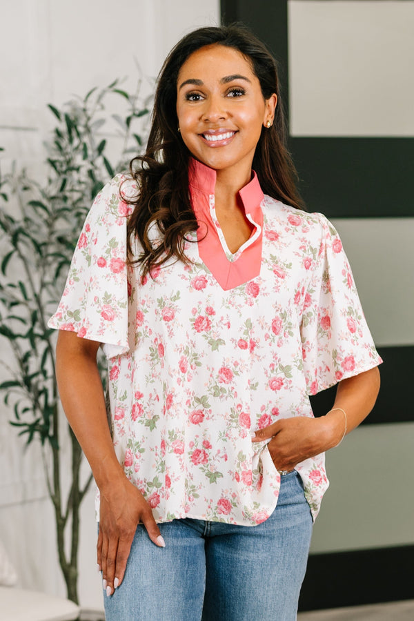Blooming Season Split Neck Floral Blouse-Womens-Villari Chic, women's online fashion boutique in Severna, Maryland