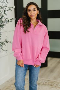 Bonbon Delight Half Zip Pullover in Pink-Womens-Villari Chic, women's online fashion boutique in Severna, Maryland