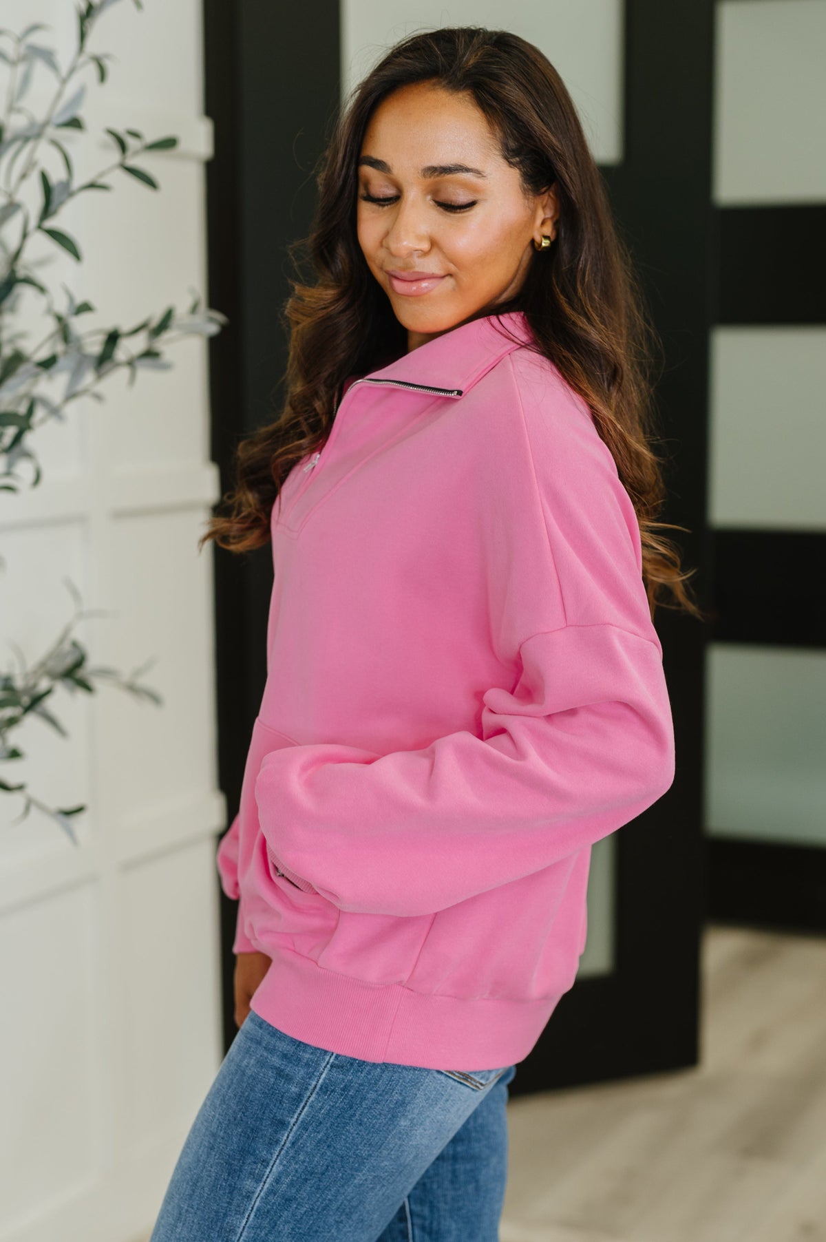 Bonbon Delight Half Zip Pullover in Pink-Womens-Villari Chic, women's online fashion boutique in Severna, Maryland