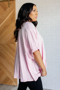 Boxy Striped Button Up in Hot Pink-Tops-Villari Chic, women's online fashion boutique in Severna, Maryland