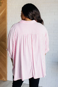 Boxy Striped Button Up in Hot Pink-Tops-Villari Chic, women's online fashion boutique in Severna, Maryland