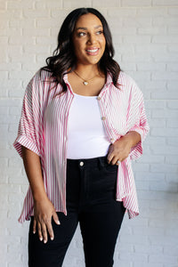 Boxy Striped Button Up in Hot Pink-Tops-Villari Chic, women's online fashion boutique in Severna, Maryland