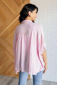 Boxy Striped Button Up in Hot Pink-Tops-Villari Chic, women's online fashion boutique in Severna, Maryland