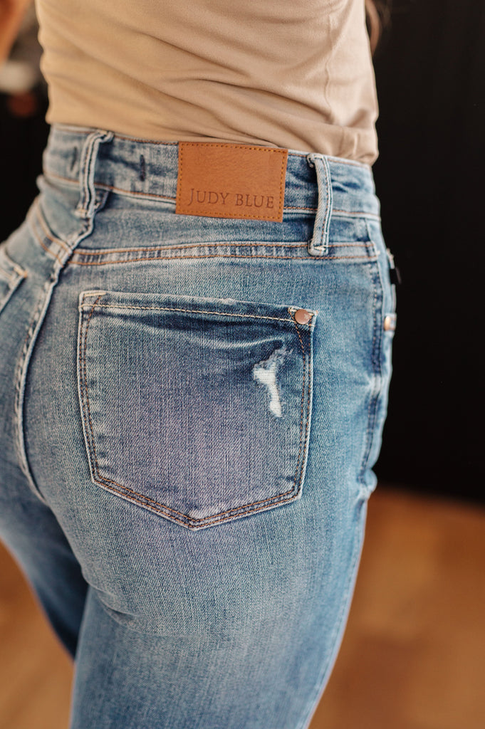 Judy Blue High-Rise Distressed Tummy Control Straight Leg Jeans-Womens-Villari Chic, women's online fashion boutique in Severna, Maryland
