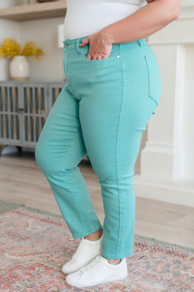 Judy Blue High-Rise Slim Jeans in Aquamarine-Womens-Villari Chic, women's online fashion boutique in Severna, Maryland