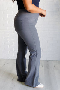 Building Habits Twill Flared Crossover Waist Pant in Titanium-Bottoms-Villari Chic, women's online fashion boutique in Severna, Maryland