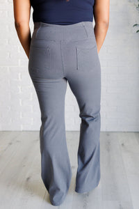 Building Habits Twill Flared Crossover Waist Pant in Titanium-Bottoms-Villari Chic, women's online fashion boutique in Severna, Maryland