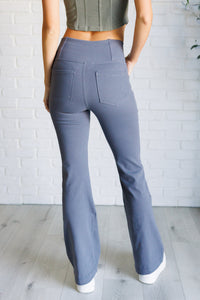 Building Habits Twill Flared Crossover Waist Pant in Titanium-Bottoms-Villari Chic, women's online fashion boutique in Severna, Maryland