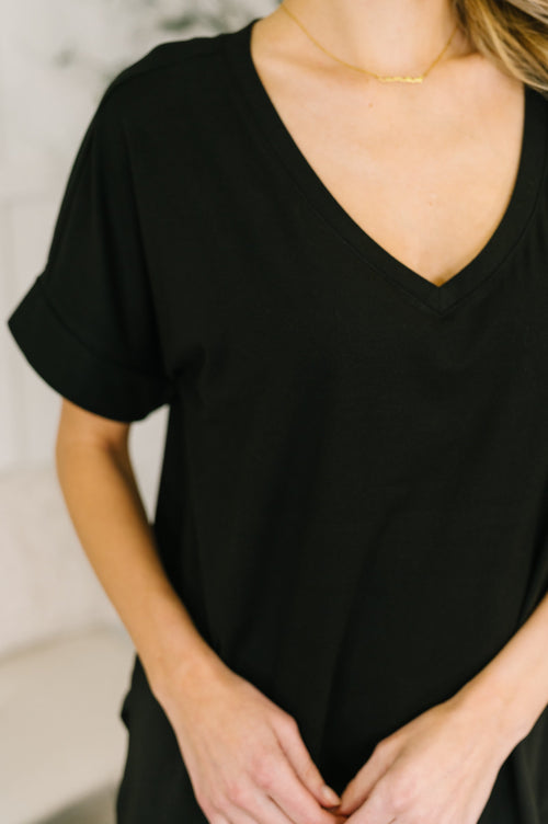 Buttery Soft V-Neck Bike Short Set in Black-Womens-Villari Chic, women's online fashion boutique in Severna, Maryland