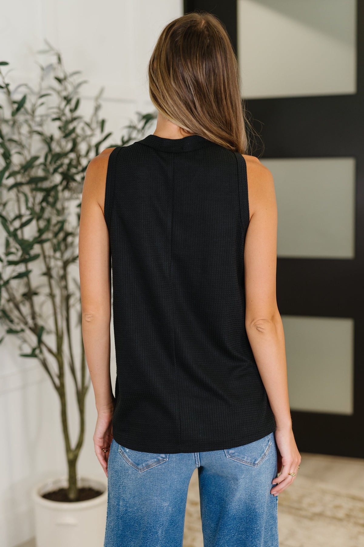 Buttoned Up Buttercup Sleeveless Top in Black-Womens-Villari Chic, women's online fashion boutique in Severna, Maryland