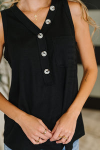 Buttoned Up Buttercup Sleeveless Top in Black-Womens-Villari Chic, women's online fashion boutique in Severna, Maryland