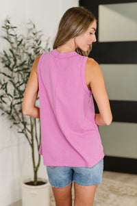 Buttoned Up Buttercup Sleeveless Top in Magenta Glow-Womens-Villari Chic, women's online fashion boutique in Severna, Maryland