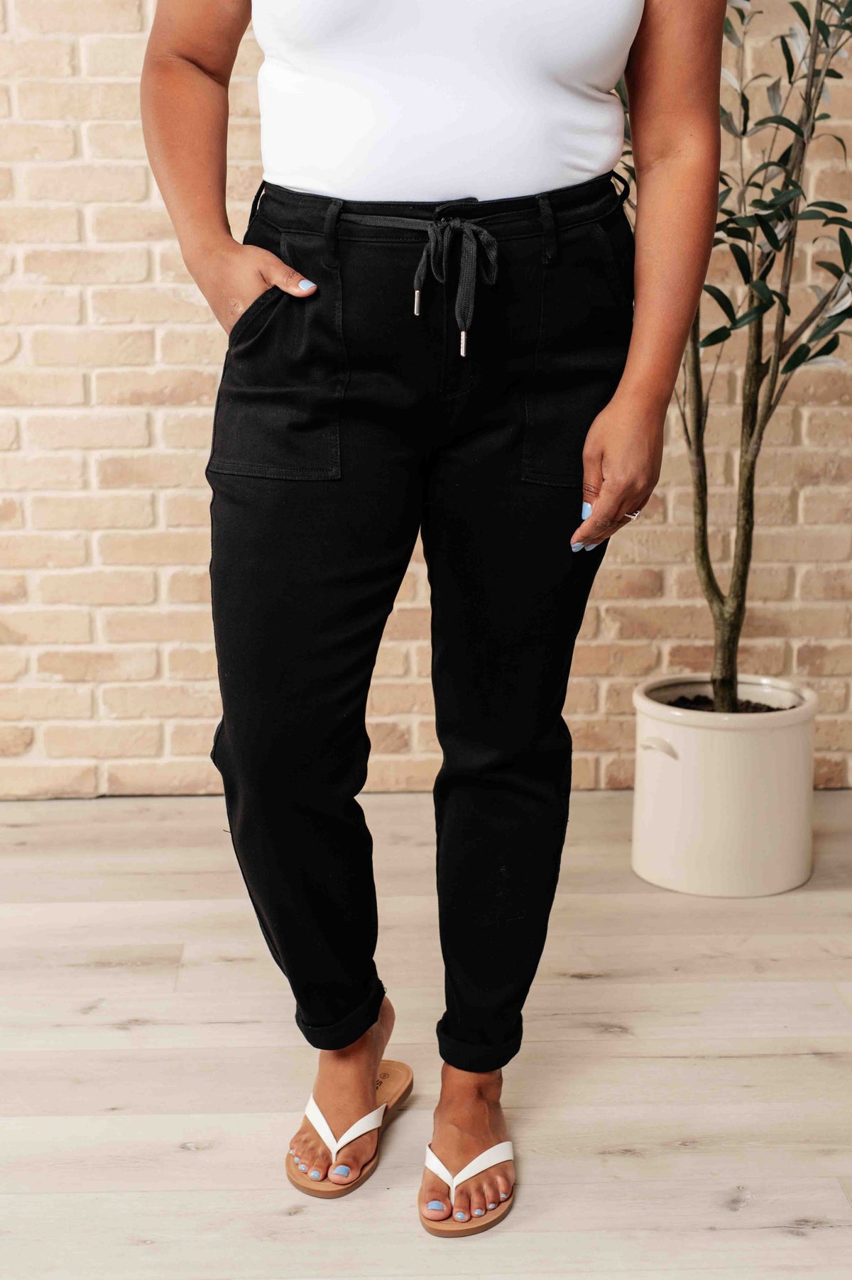 Judy Blue Double-Cuff Joggers in Black-Athleisure-Villari Chic, women's online fashion boutique in Severna, Maryland