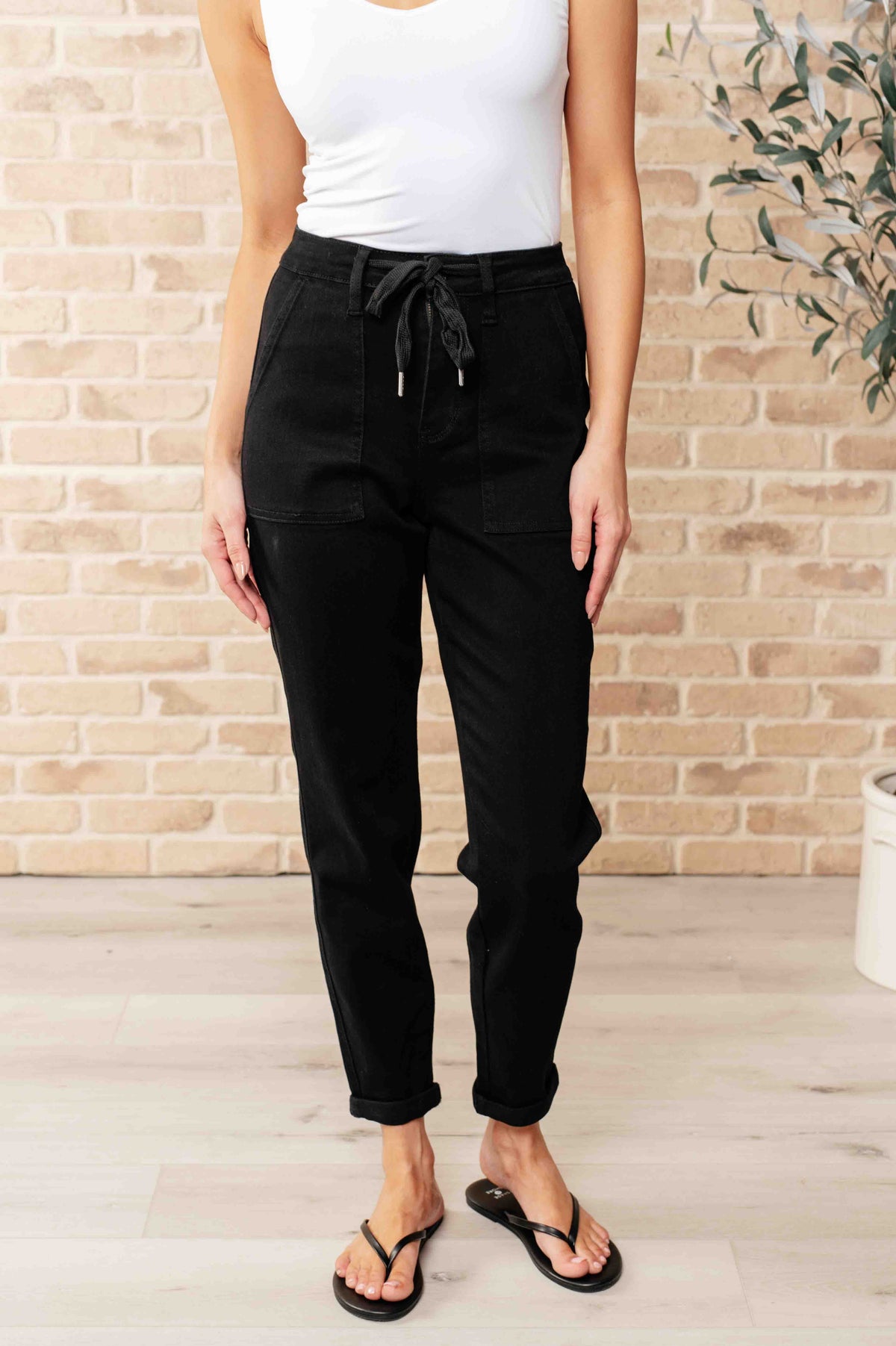 Judy Blue Double-Cuff Joggers in Black-Athleisure-Villari Chic, women's online fashion boutique in Severna, Maryland