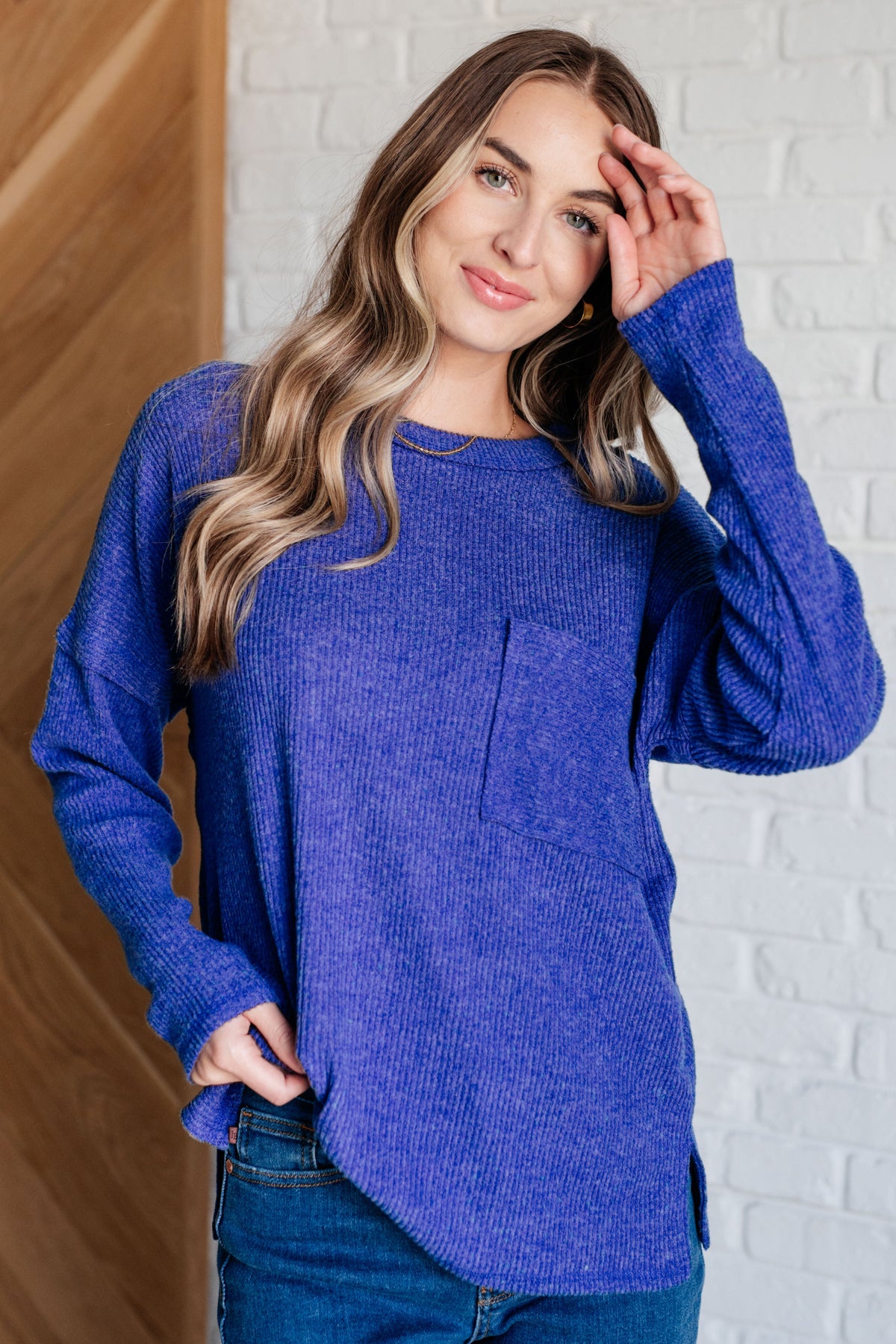 Casual Tuesday Ribbed Knit Sweater in Bright Blue-Tops-Villari Chic, women's online fashion boutique in Severna, Maryland