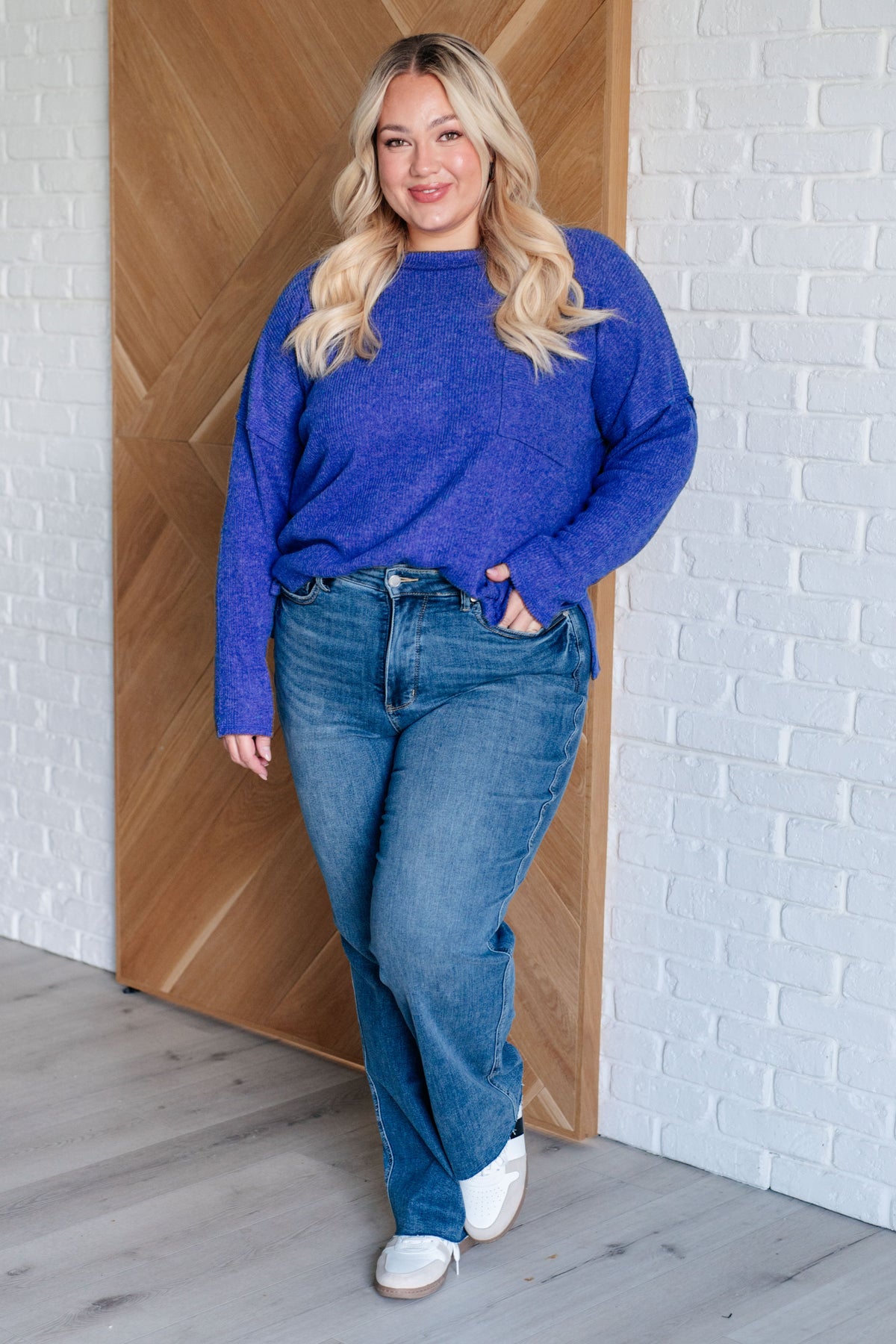 Casual Tuesday Ribbed Knit Sweater in Bright Blue-Tops-Villari Chic, women's online fashion boutique in Severna, Maryland