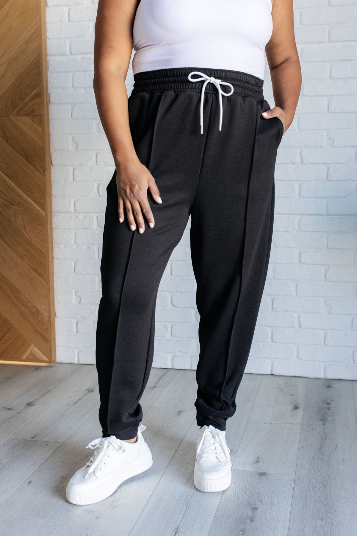 Center Seam Scuba Joggers in Black-Bottoms-Villari Chic, women's online fashion boutique in Severna, Maryland