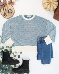 Charlotte Sweater - Teal and Ivory-Sweater-Villari Chic, women's online fashion boutique in Severna, Maryland