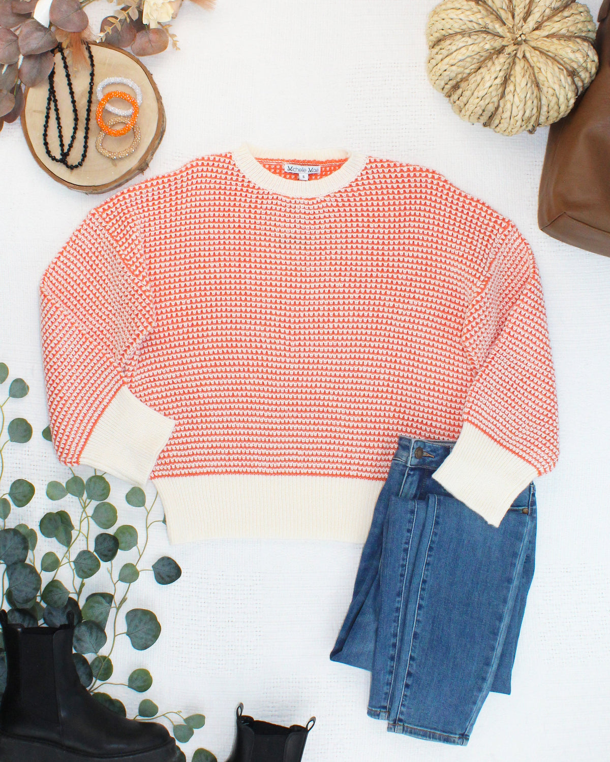 Charlotte Sweater - Orange and Ivory-Sweater-Villari Chic, women's online fashion boutique in Severna, Maryland