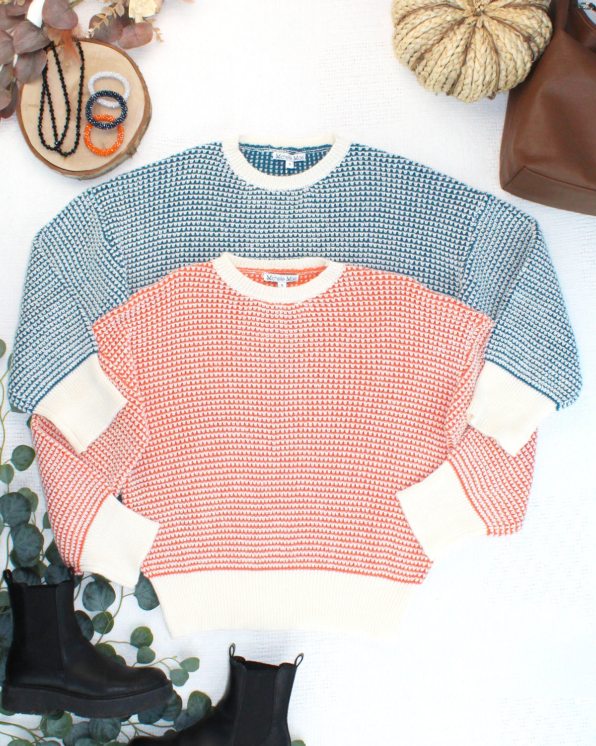 Charlotte Sweater - Orange and Ivory-Sweater-Villari Chic, women's online fashion boutique in Severna, Maryland